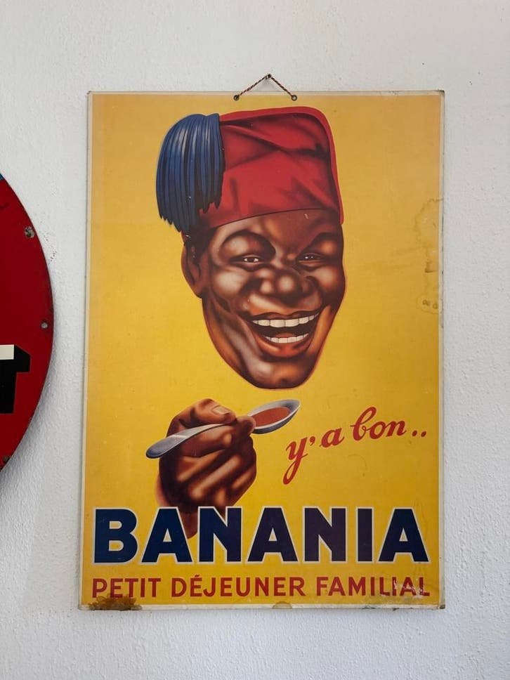 Vintage Banania Reclamebord - Y'a bon - Petit D?jeuner Famil, Ophalen, Reclamebord, Gebruikt, .