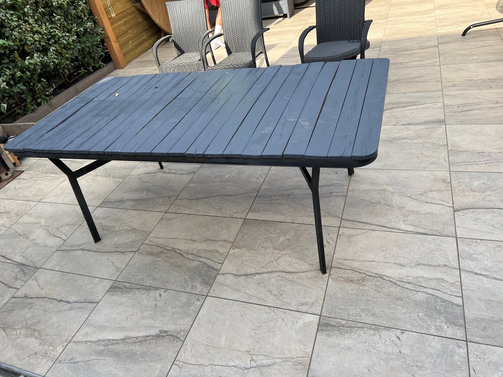 Stevige houten tuintafel - grijs, Ophalen, Gebruikt, Rechthoekig, Hout