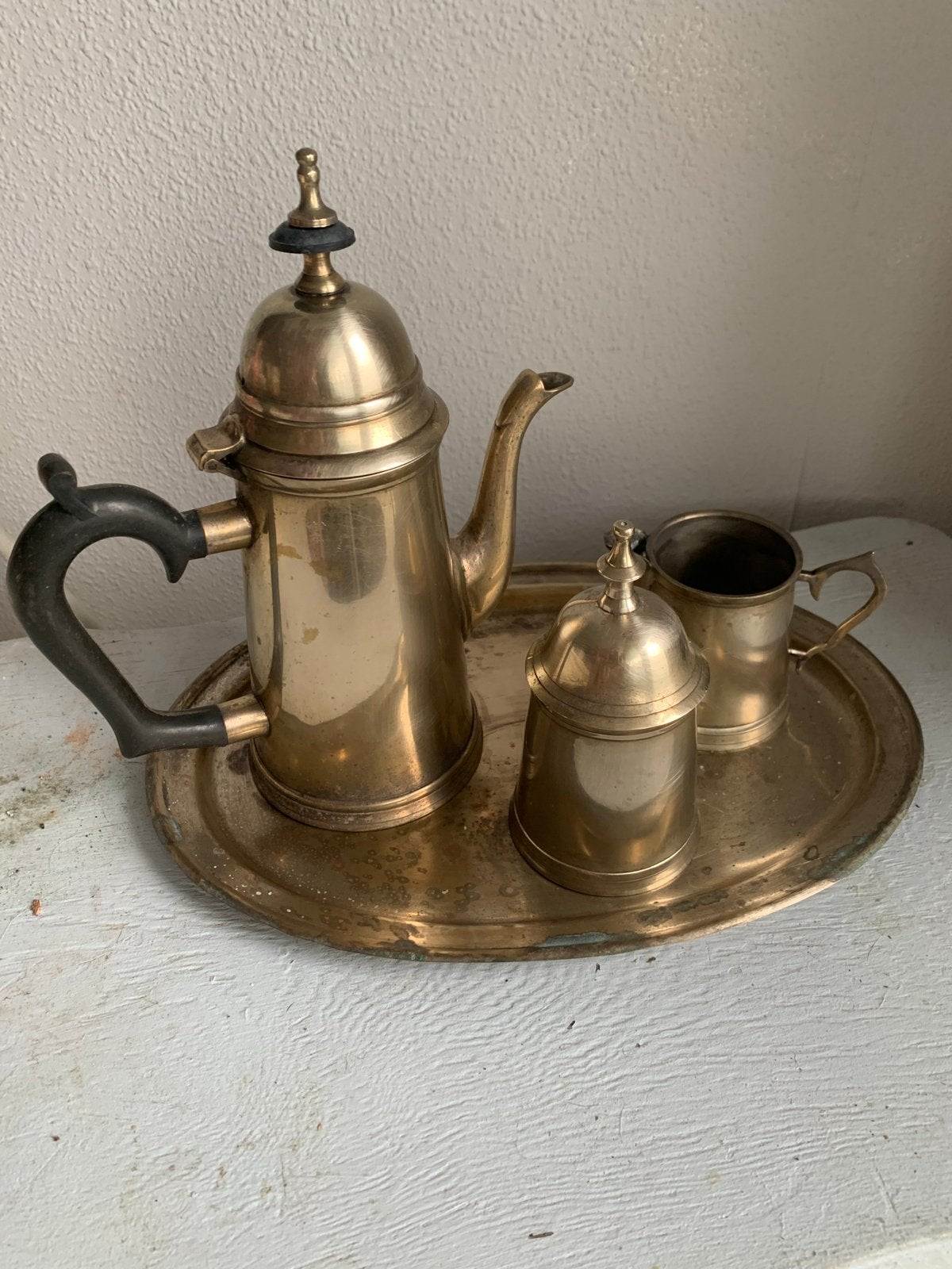 Vintage verzilverd Koffie- en Theeservies met Dienblad, Ophalen of Verzenden