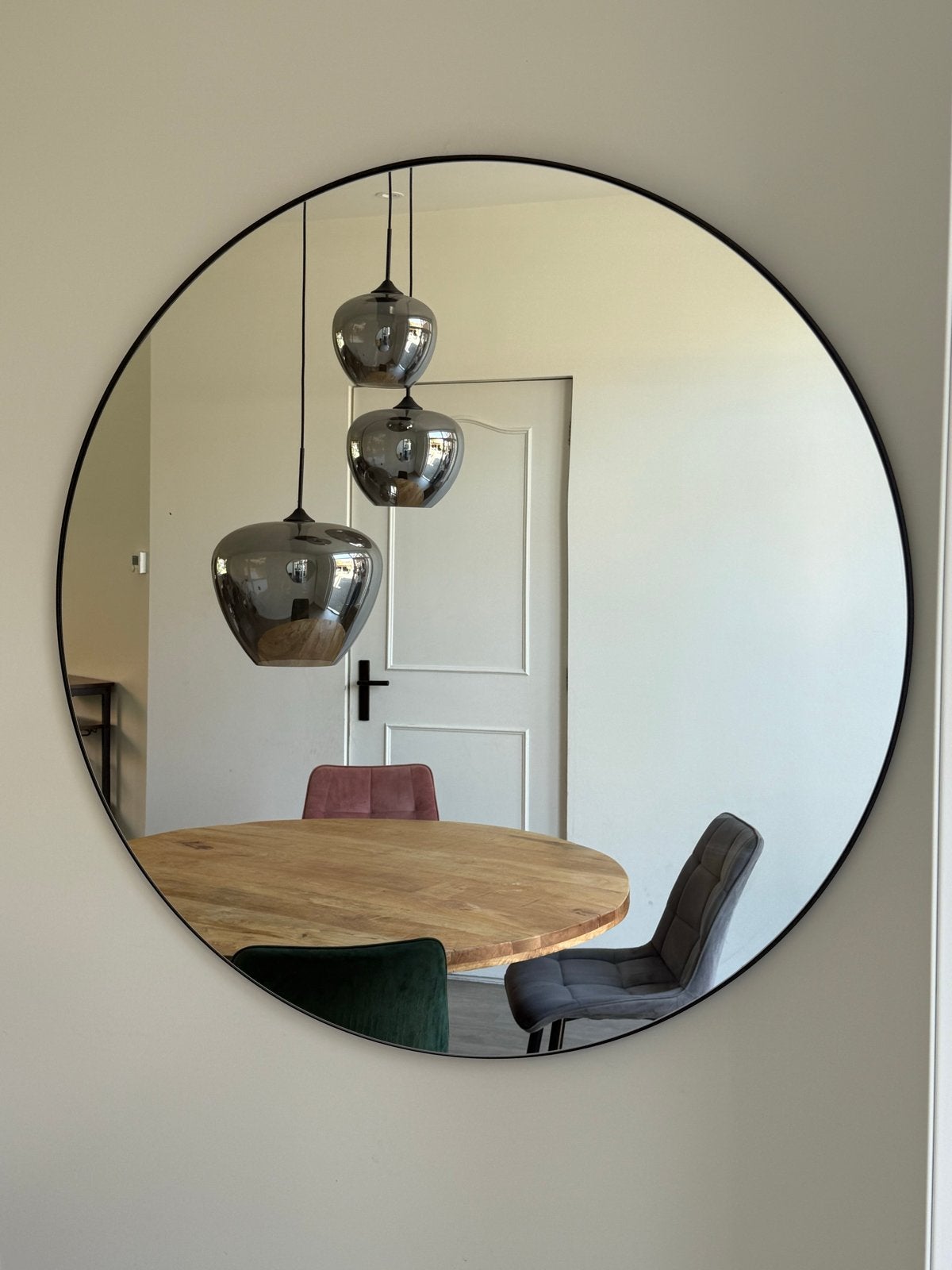 Grote design spiegel rond, Ophalen, 100 tot 150 cm, Rond, Zo goed als nieuw