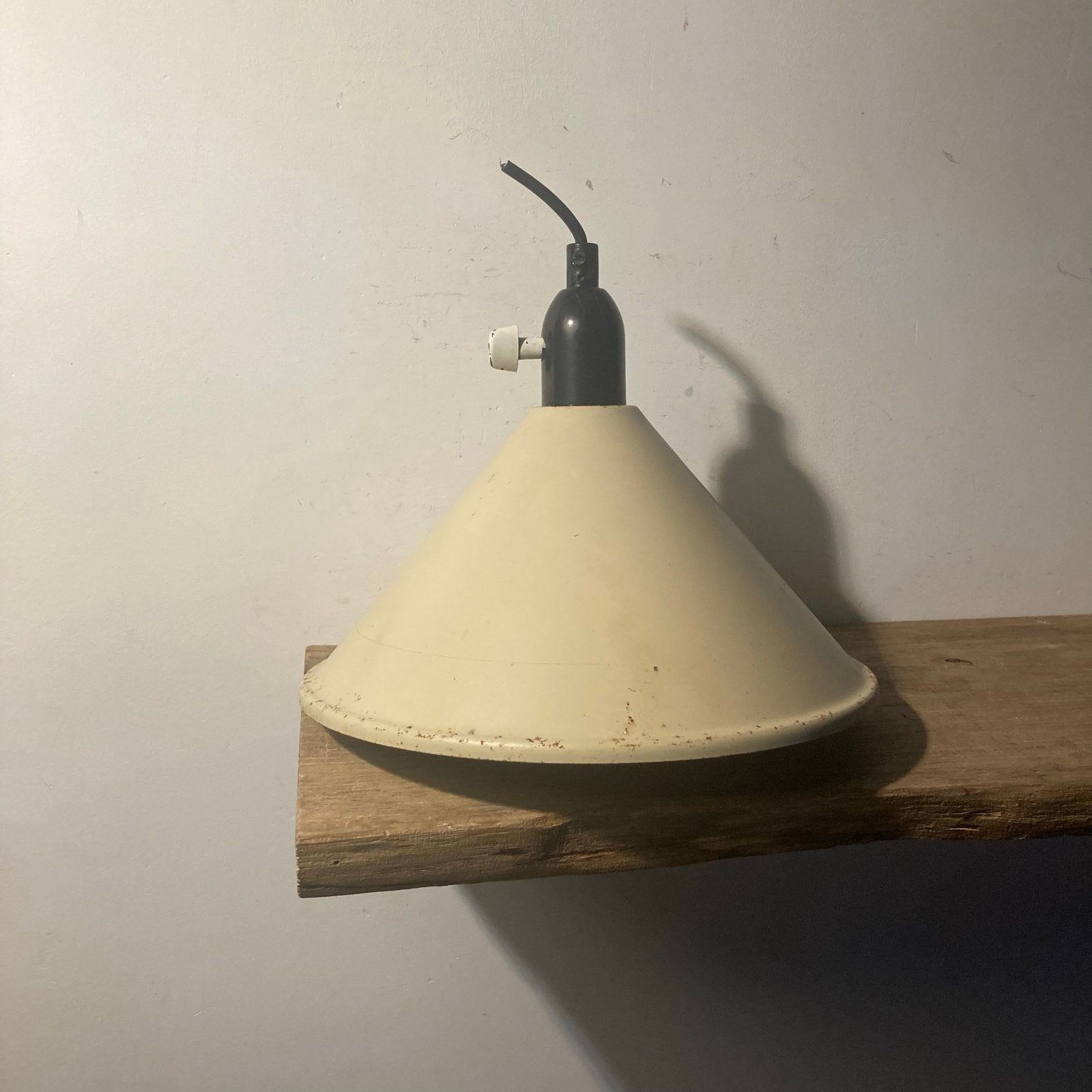 Vintage emaille hanglamp grijs - 24 cm hoog, 26 cm rond, Ophalen of Verzenden