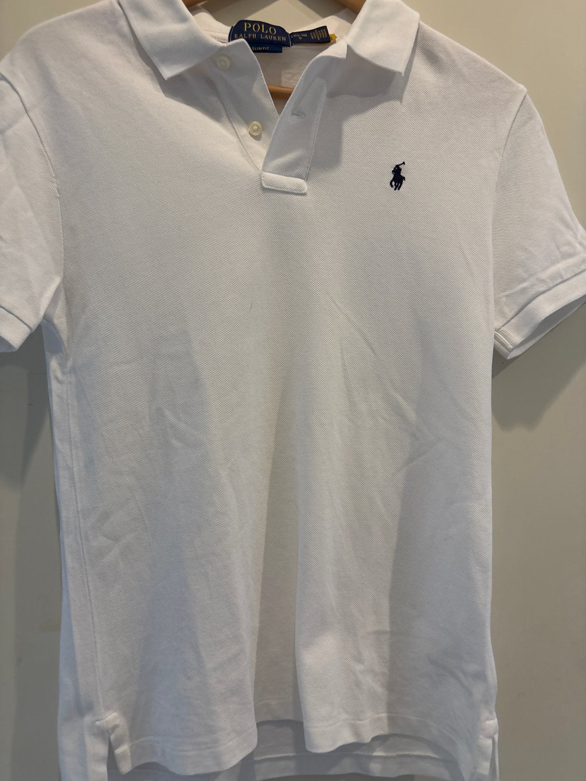 Ralph Lauren Polo Slim Fit Wit Maat 160/80, Kinderen en Baby's, Ophalen, Jongen, Shirt of Longsleeve