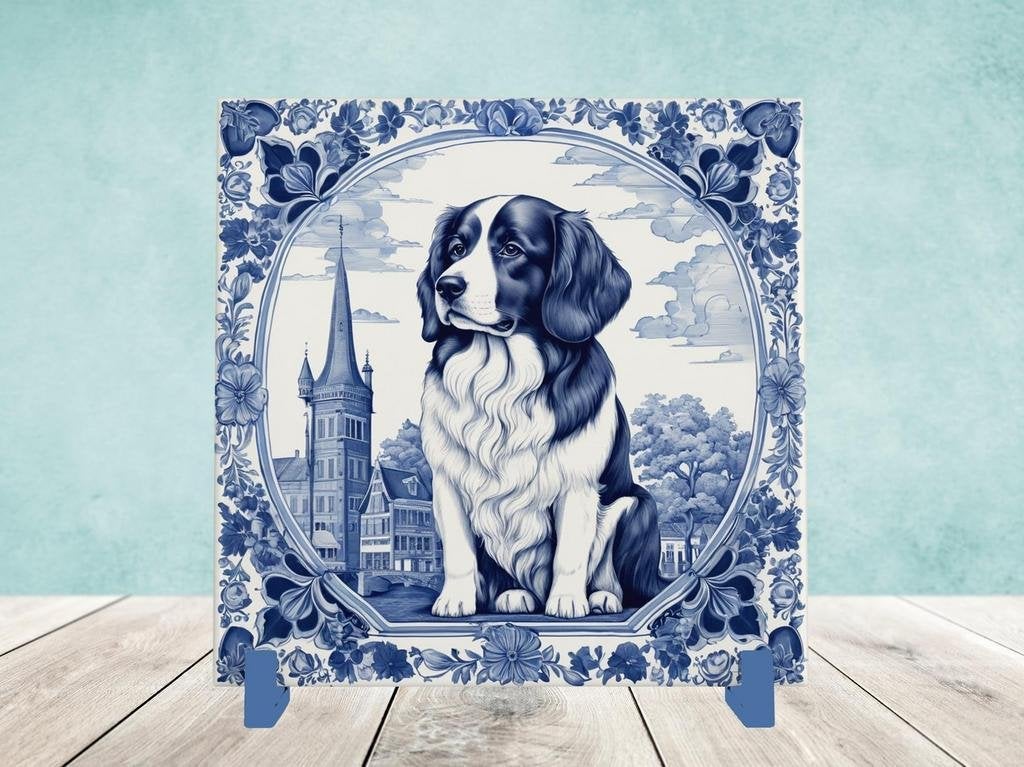Kooikerhondje Delfts Blauwe tegel incl houder, Huis en Inrichting, Woonaccessoires | Overige, Nieuw, Ophalen of Verzenden