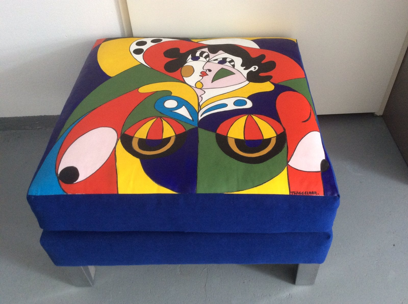 Unieke handgeschilderde poef - diverse designs, Ophalen, Vierkant, Minder dan 50 cm, Zo goed als nieuw
