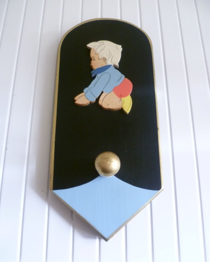 vintage houten kinderkapstokje ~ wandkapstokje ~ wandhaakje, Verzenden, Zo goed als nieuw, Handgemaakt, Kapstokje