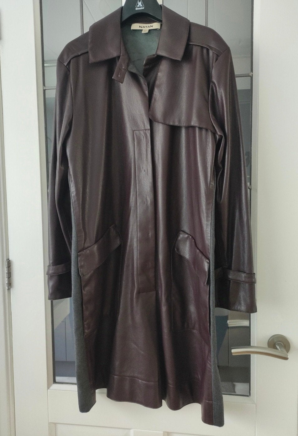 Natan Blouse Jurk Leerlook & Grijze Stof Maat 40, Maat 38/40 (M), Bruin, Ophalen of Verzenden, Zo goed als nieuw