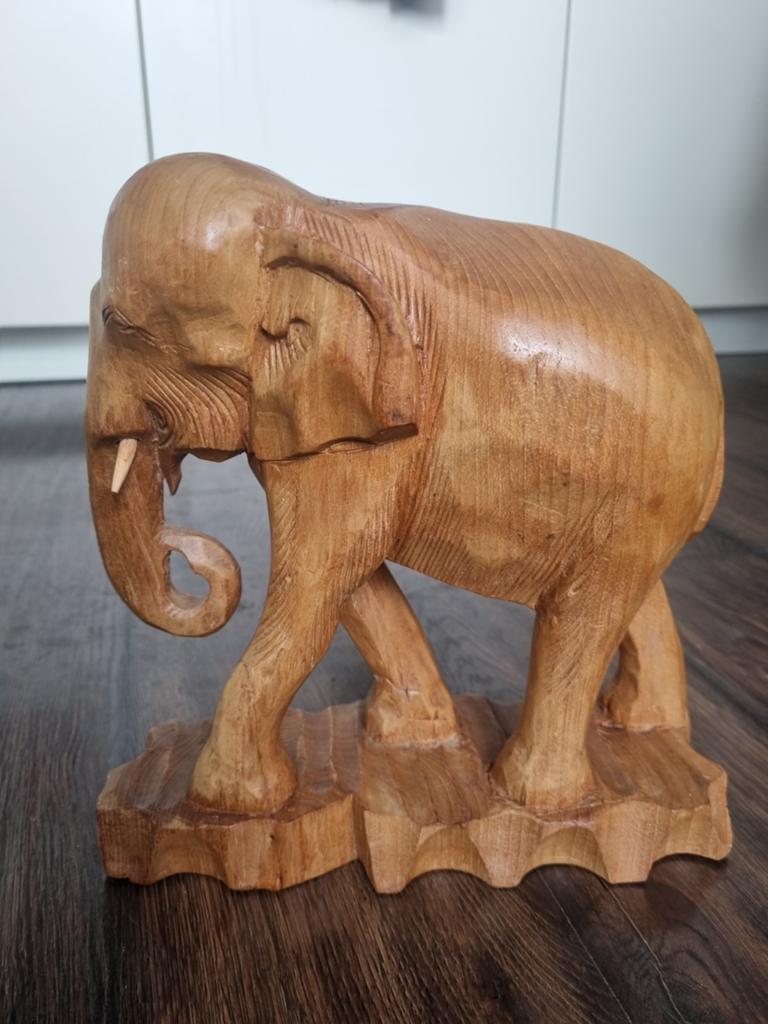 Houten olifant beeld - Handgesneden decoratie, Ophalen of Verzenden, 20 - 50 cm, Beeld, Hout