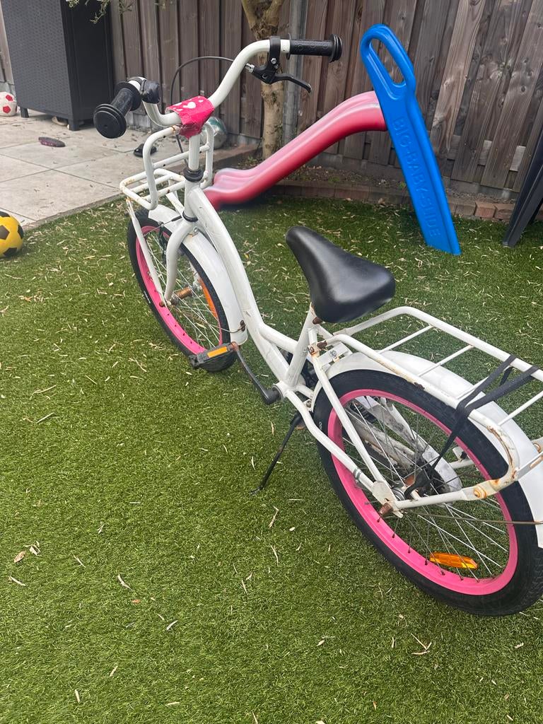 Witte kinderfiets met roze velgen, Gebruikt, Velgrem, 50 tot 53 cm, Ophalen