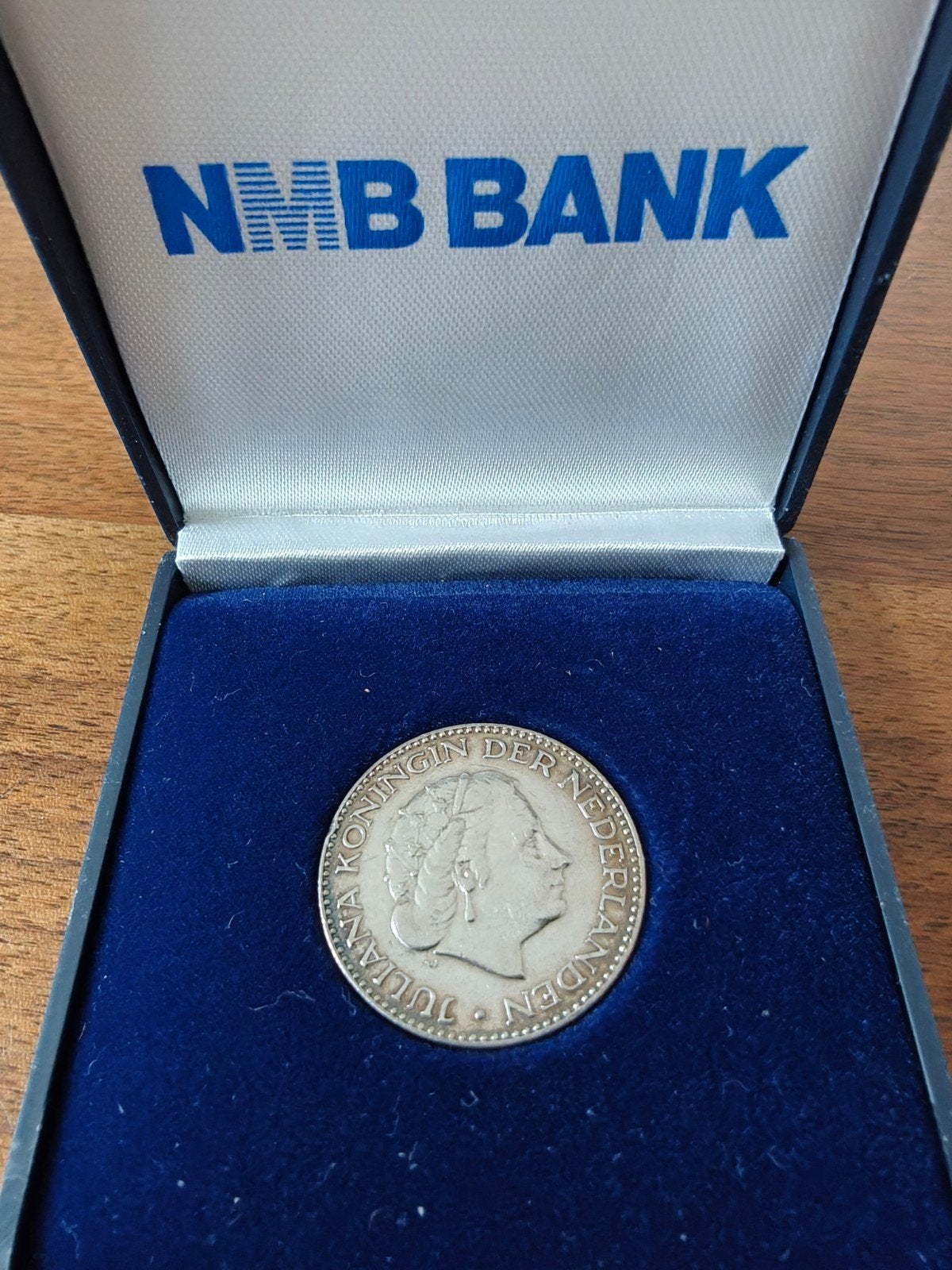 Zilveren 1 Gulden Koningin Juliana 1954 in NMB Bank doosje, 1 gulden, Koningin Juliana, Verzenden, Zilver