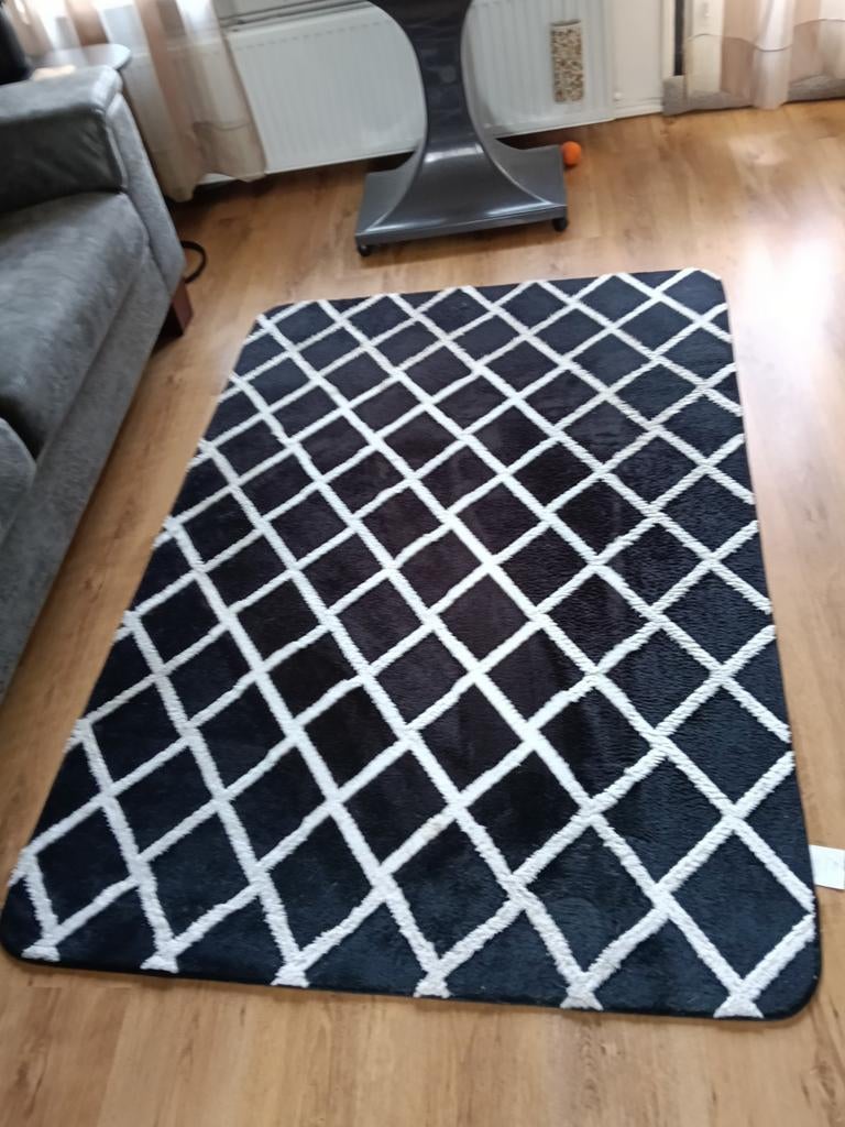 Vloerkleed zwart wit ruitpatroon zgan, Ophalen