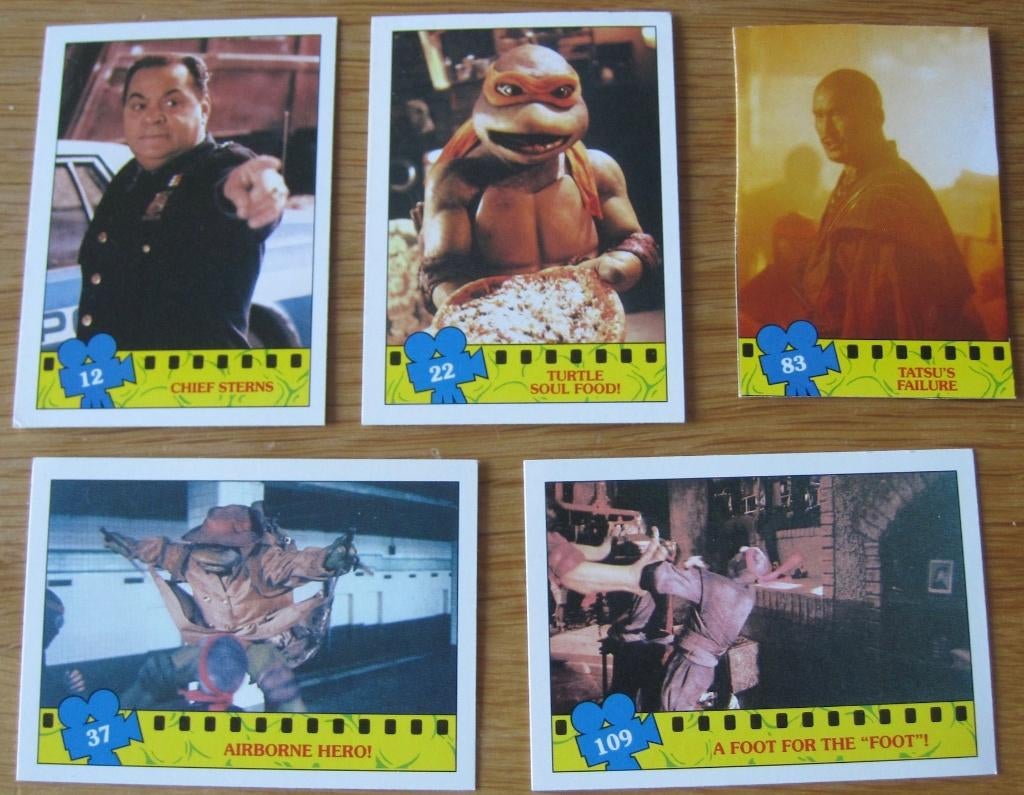 vijf Engelse plaatjes van de Teenage Mutant Ninja Turtles, Ophalen of Verzenden, Zo goed als nieuw, Tv, Foto of Kaart