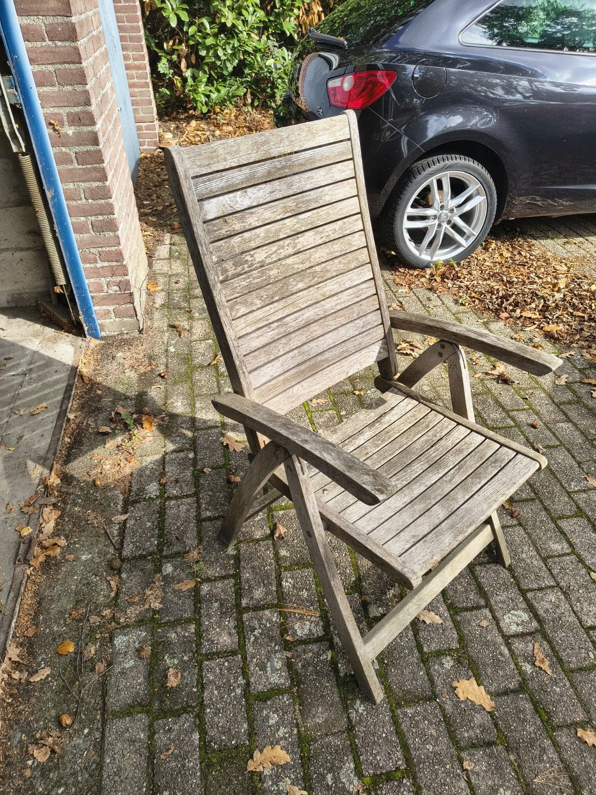 6x verstelbare houten tuinstoelen met kussens, Ophalen, Gebruikt, Hout, Verstelbaar
