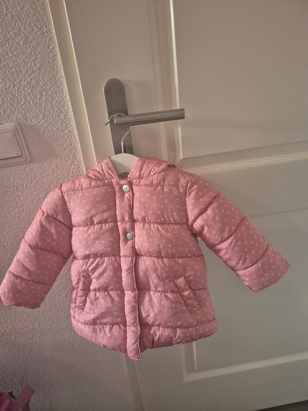 Roze Sfera winterjasje met hartjes voor meisje (12-18m), Sfera, Meisje, Ophalen of Verzenden, Zo goed als nieuw