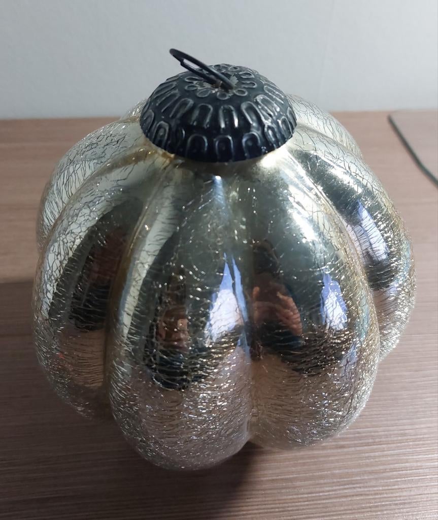 kerstbal / heksenbal glas craquele goud dia 16cm, Diversen, Kerst, Zo goed als nieuw, Ophalen of Verzenden