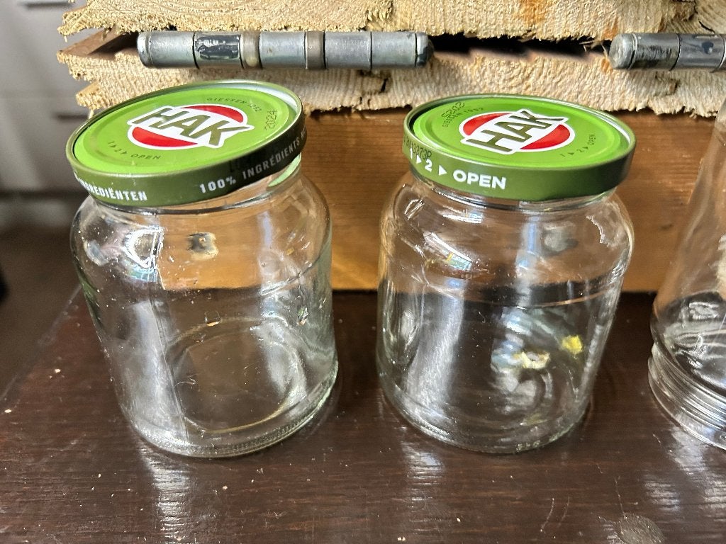 gezocht lege glazen potjes hak potje, Ophalen of Verzenden, Zo goed als nieuw, Glas, Pot, Bus of Blik