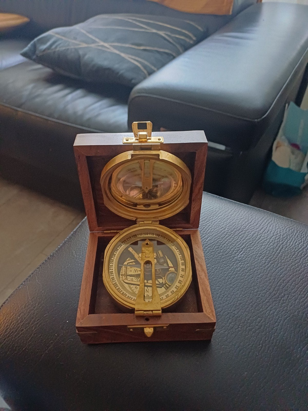 vintage  nostalgische  kompas met kijkspiegel in kistje, Ophalen of Verzenden
