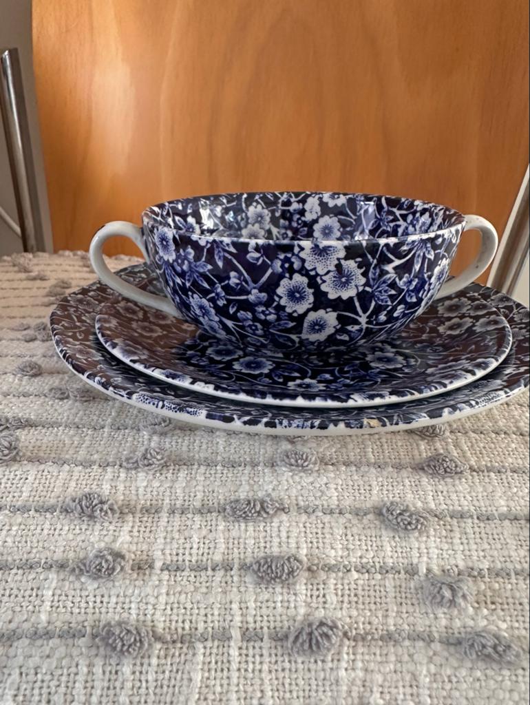 Vintage Burleigh Calico Blauw Chintz Trio - Staffordshire, Ophalen of Verzenden