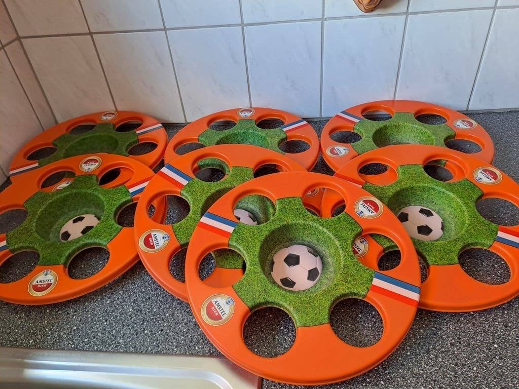 Amstel Bier Oranje Voetbal Flessenhouder Set, Verzamelen, Biermerken, Ophalen of Verzenden, Zo goed als nieuw, Glas of Glazen