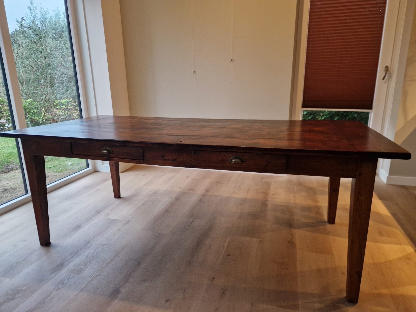 Eettafel met 5 leren stoelen, Ophalen, Gebruikt, 200 cm of meer, 50 tot 100 cm