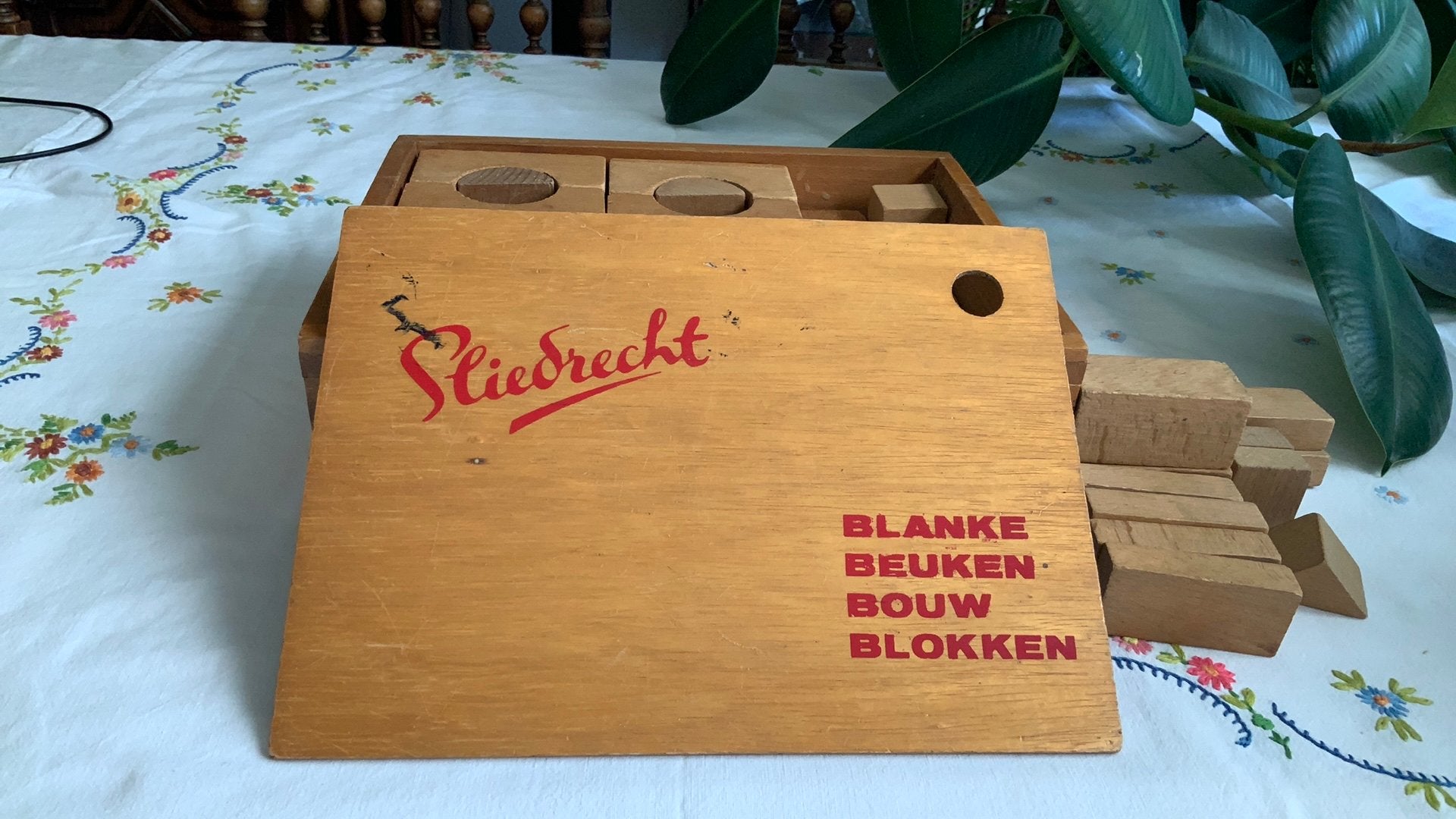 Vintage houten blokkendoos firma Sliedrecht Waddinxveen, Antiek en Kunst, Ophalen of Verzenden
