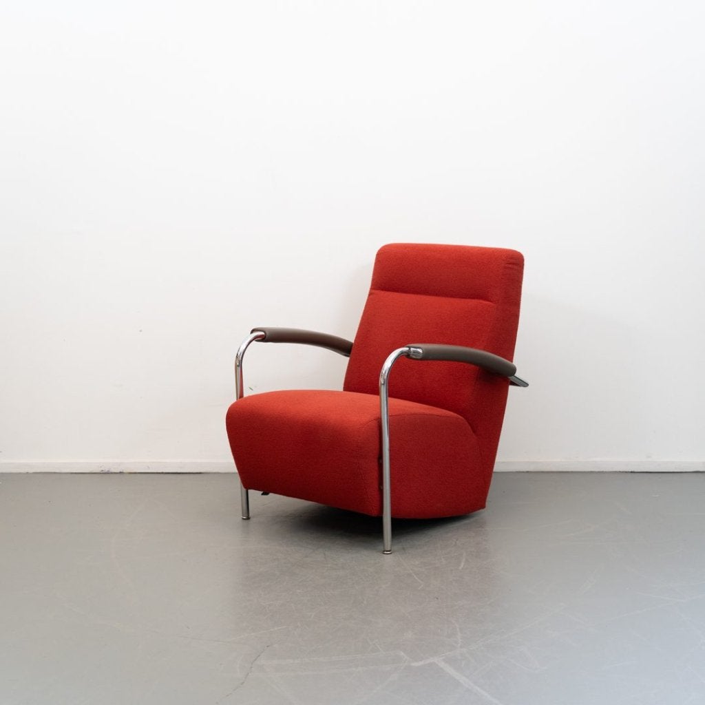 Leolux Scylla Hoog Fauteuil Rood Stof - Chroom, Niet ingevuld, Zo goed als nieuw, Niet ingevuld, Niet ingevuld