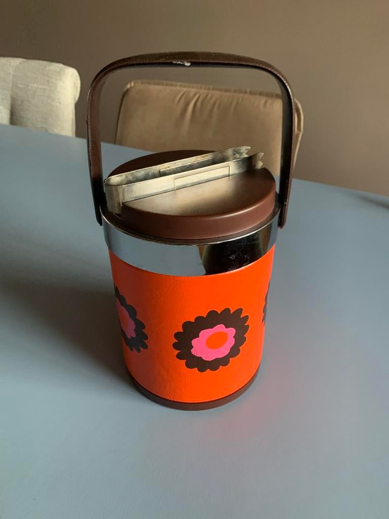 Vintage IJs Emmer met Bloemenprint - Jaren '70 Stijl, Ophalen of Verzenden