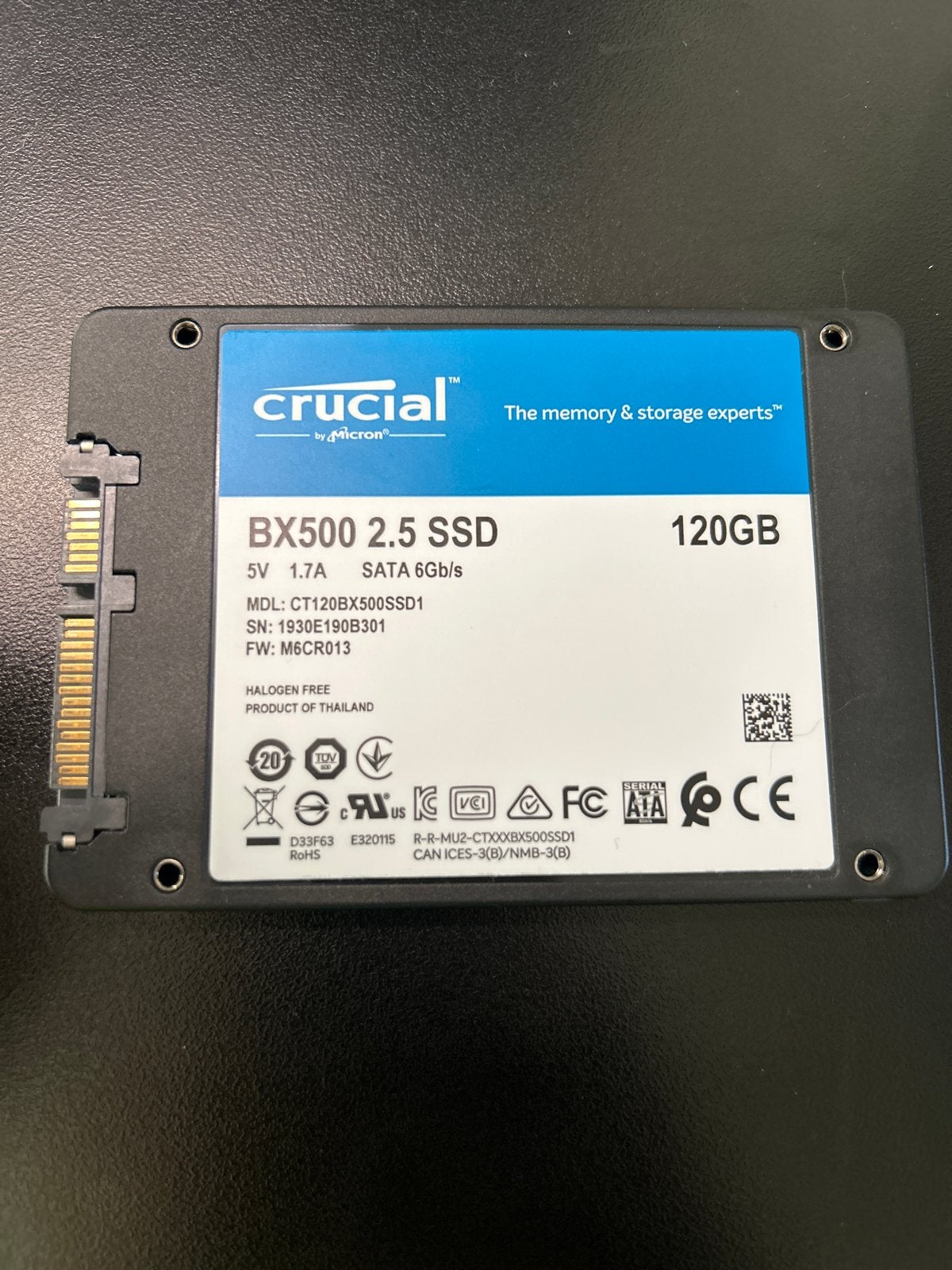 Crucial BX500 120GB 2.5 SSD SATA 6Gb/s, Computers en Software, Harde schijven, Ophalen, Intern, Gebruikt, Server