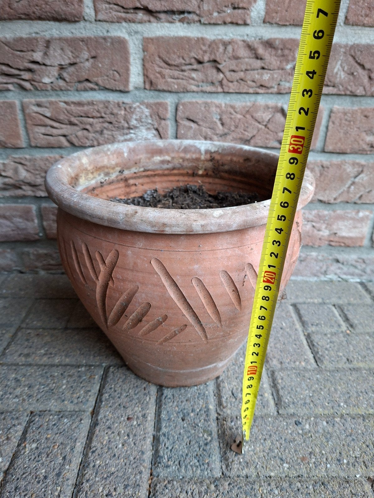 Aardewerk buitenpot, Rond, Ophalen of Verzenden, Aardewerk, Minder dan 40 cm