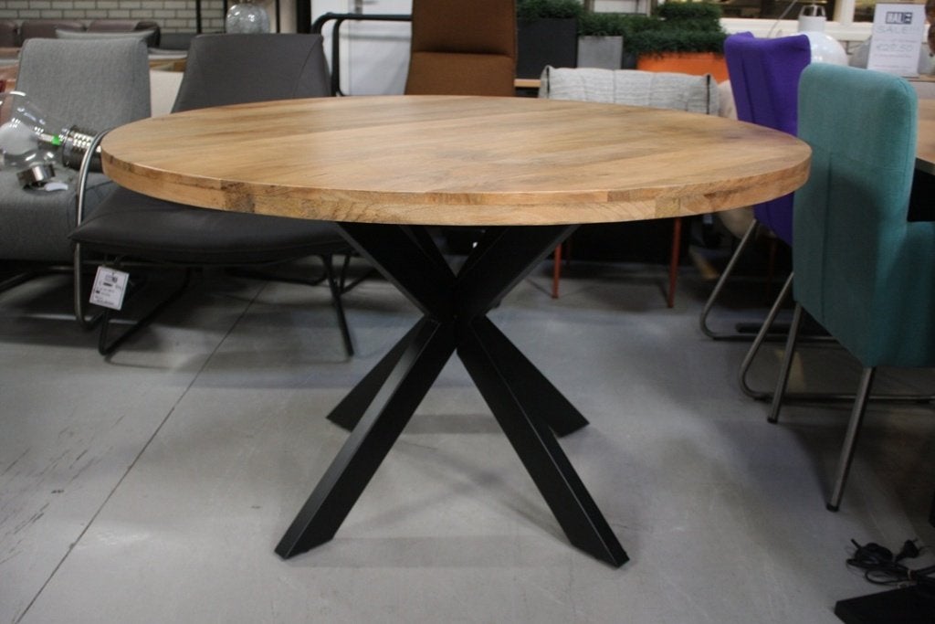 Mooie ronde tafels eettafel metaal kruispoot mangohout
