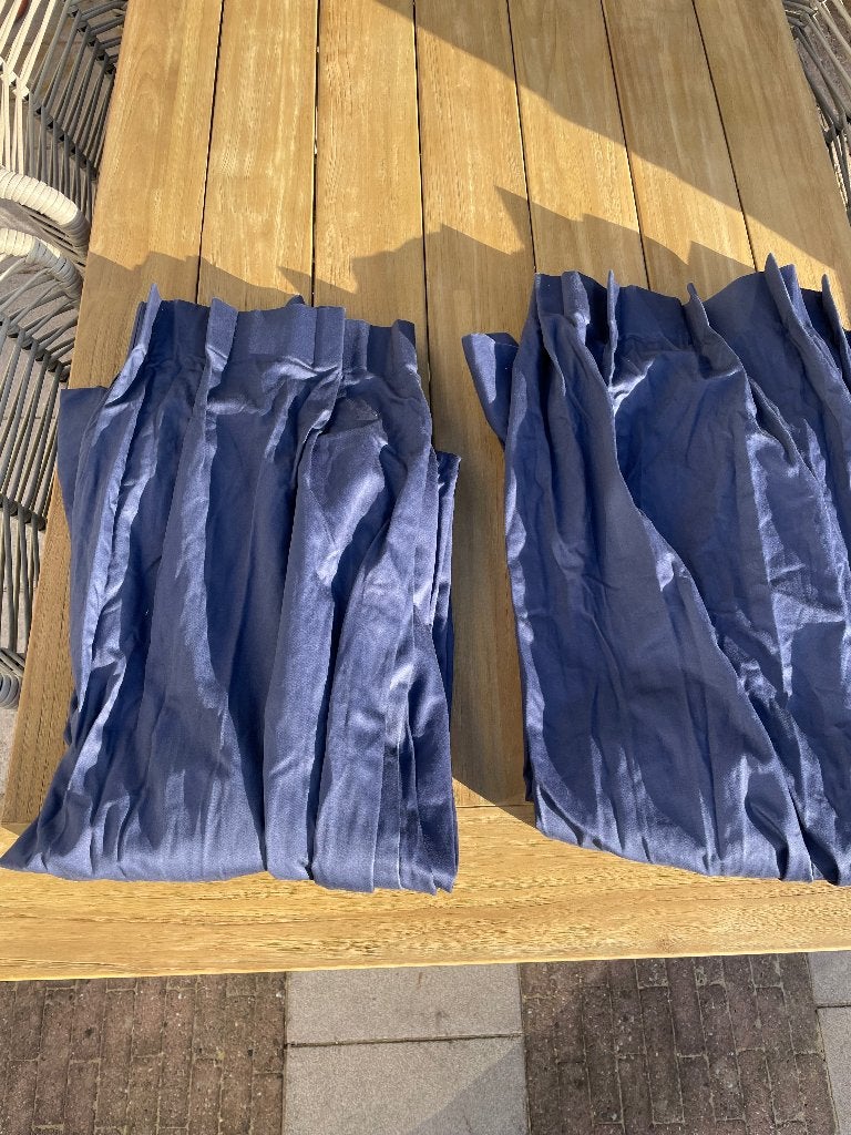 Gordijnen, Ophalen, Met haken, Gebruikt, Blauw