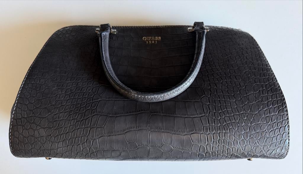 Guess handtas met croco print in taupe, Ophalen of Verzenden, Zo goed als nieuw, Overige kleuren, Handtas