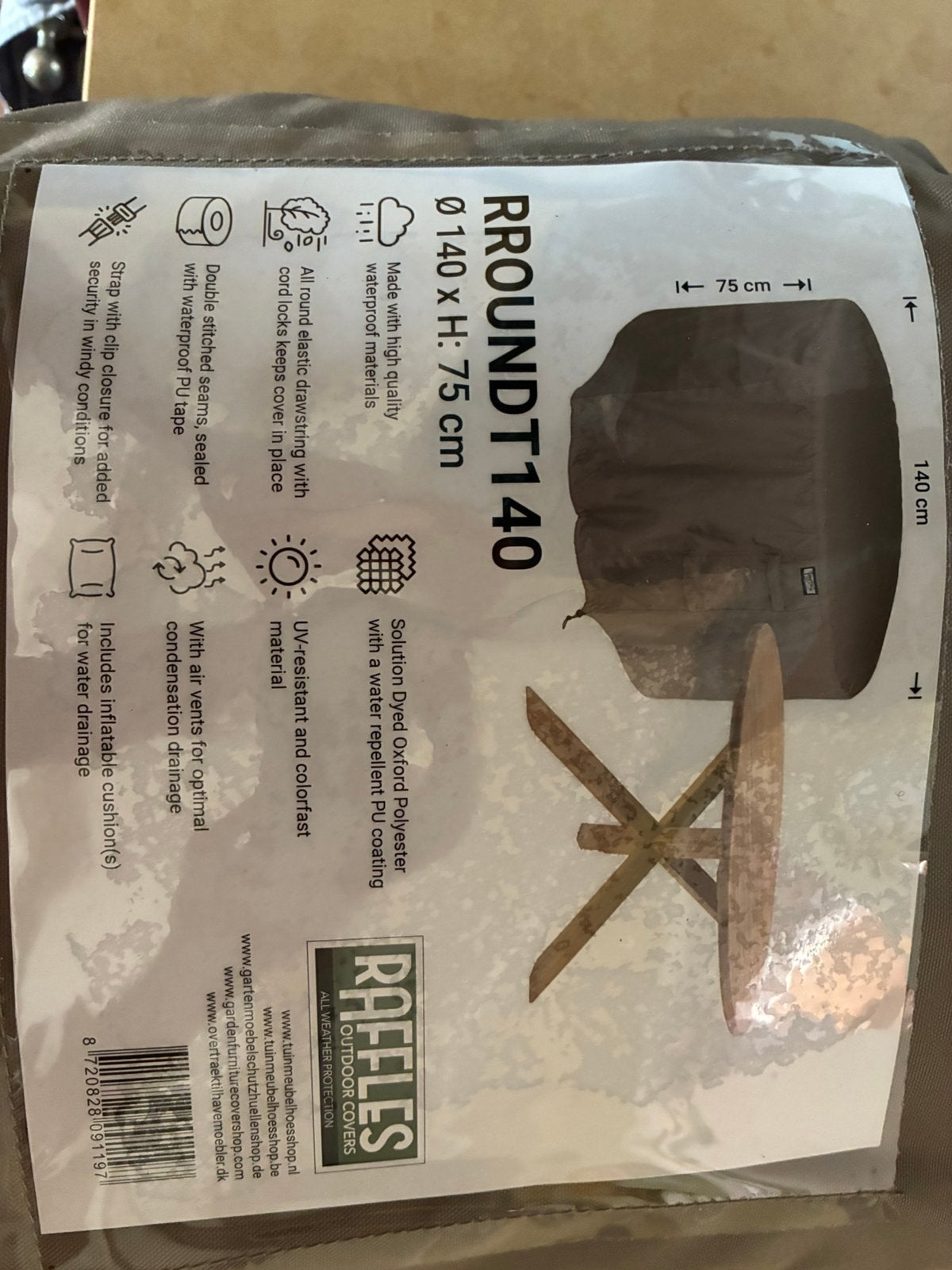 Tuinhoes Raffles beige 140cm x 75 cm rond, Ophalen, Nieuw