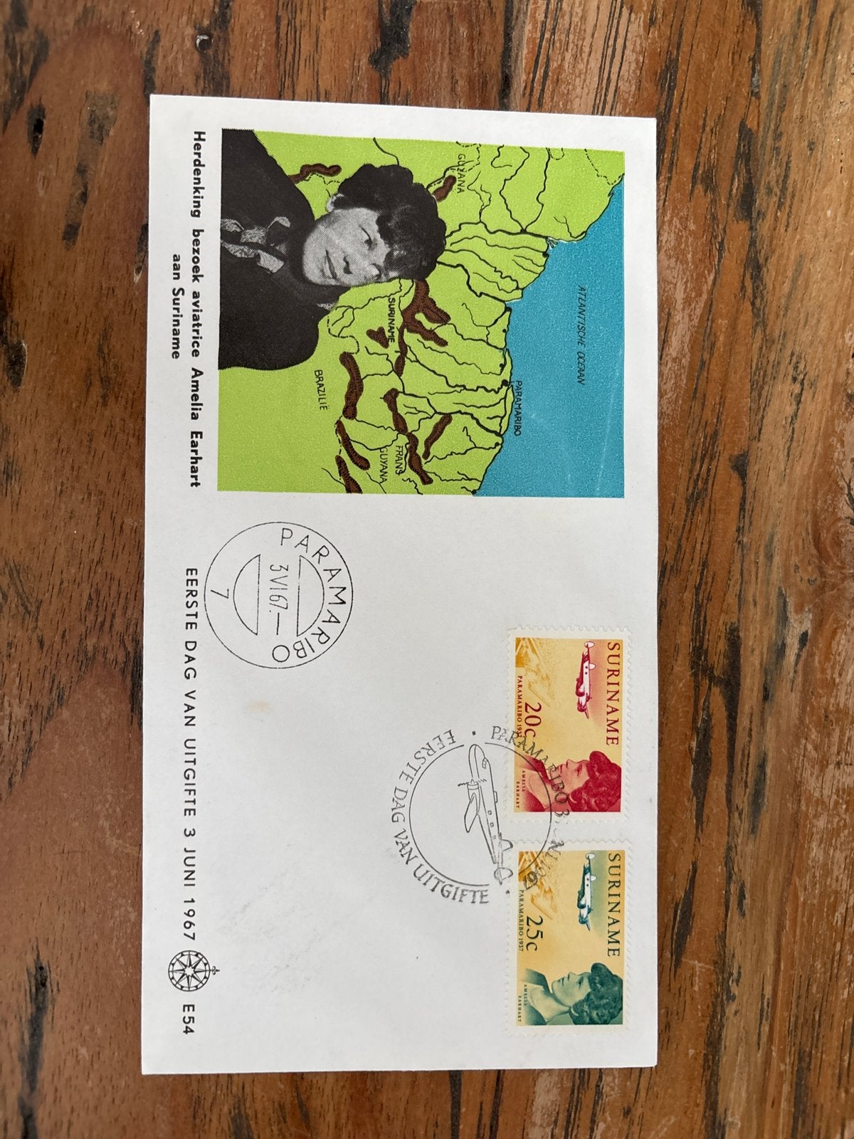 Eerste Dag Envelop Suriname Amelia Earhart 1967, Ophalen of Verzenden, Onbeschreven, Rest van de wereld