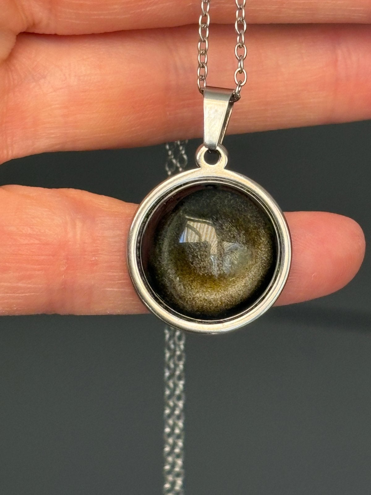 Obsidian Ketting met Goudglinstering - RVS, Zwart, Nieuw, Cariadgems@hotmail.com, Ophalen of Verzenden