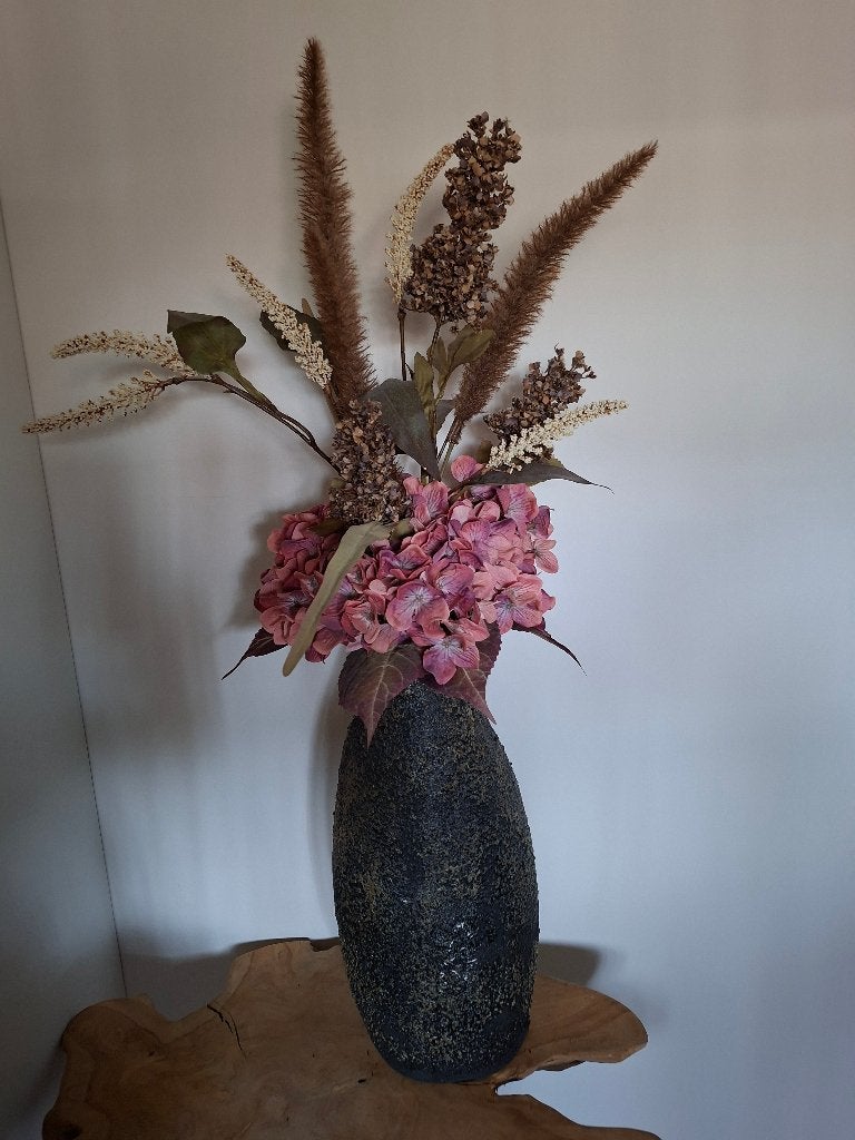 Vaas/landelijke pot met kunst bloemen, Ophalen, Rond, Binnen, Zo goed als nieuw