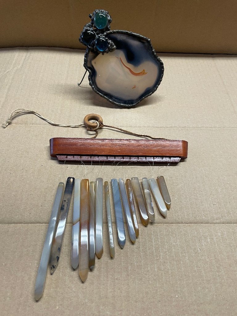 Agaat windchime en agaat schijf met steun, Ophalen of Verzenden, Mineraal