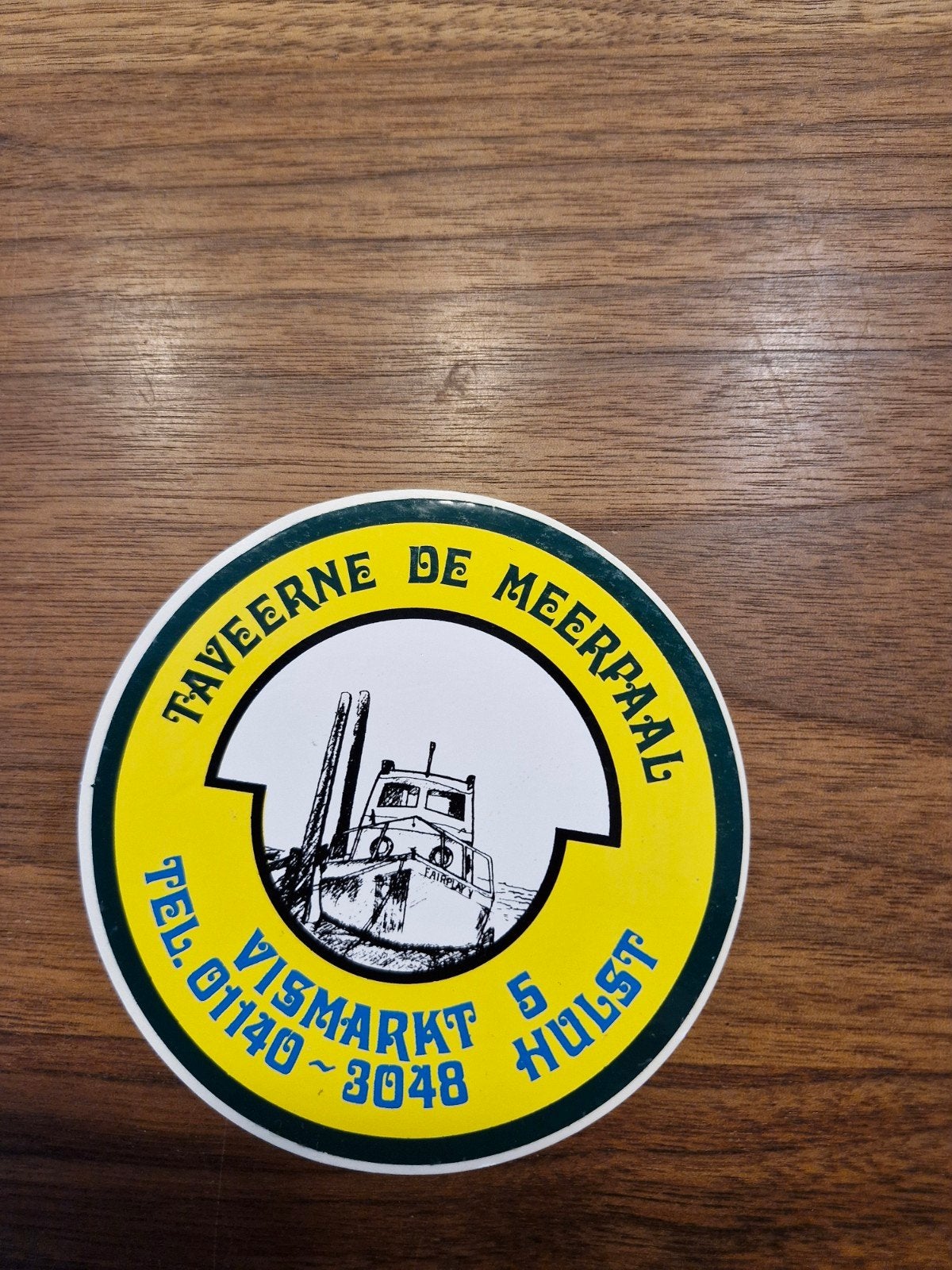 11547 Vintage Sticker Taverne De Meerpaal Hulst Viswinkel, Ophalen of Verzenden