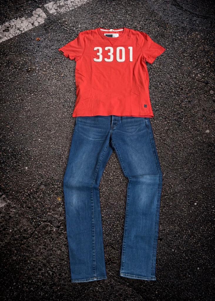 G-Star RAW 3301 Straight Jeans + 3301 T-Shirt Bundle W31 L33, Verzenden, Gedragen, Blauw, W32 (confectie 46) of kleiner