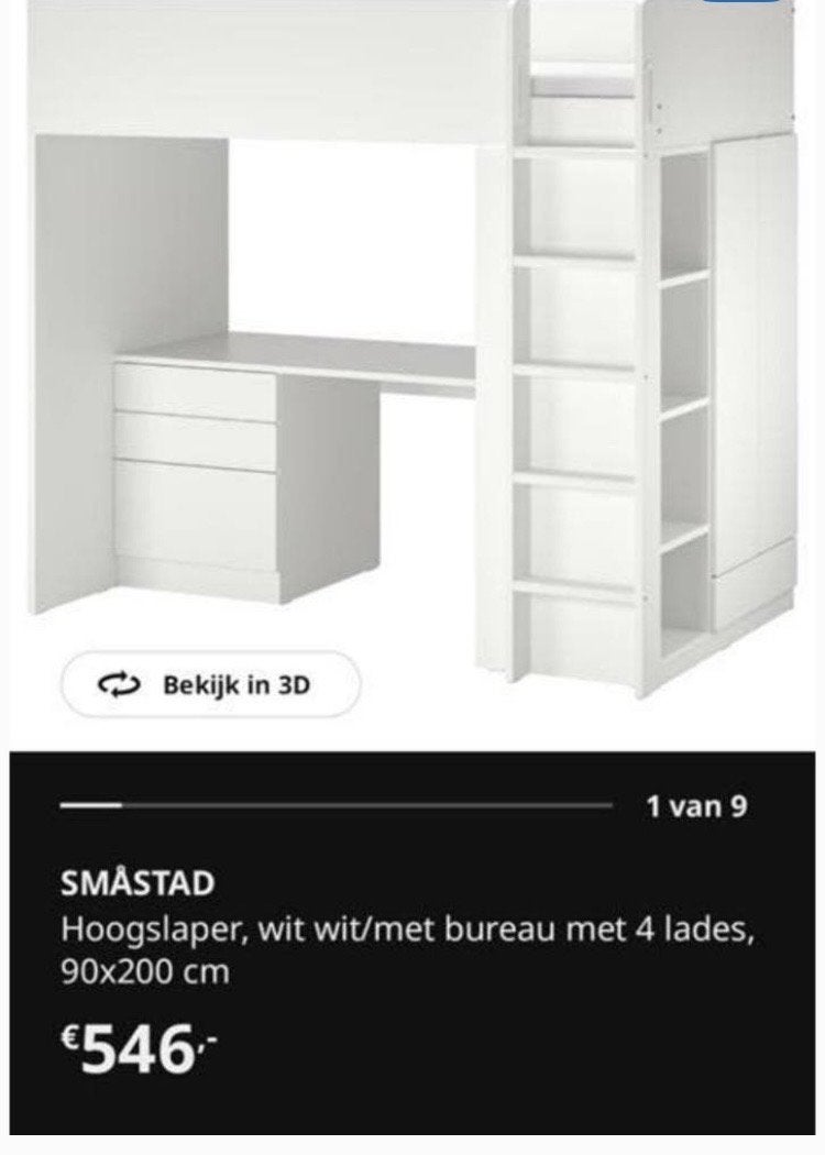 IKEA Småstad hoogslaper (excl. bureau), Ophalen, Gebruikt, Eenpersoons, 200 cm