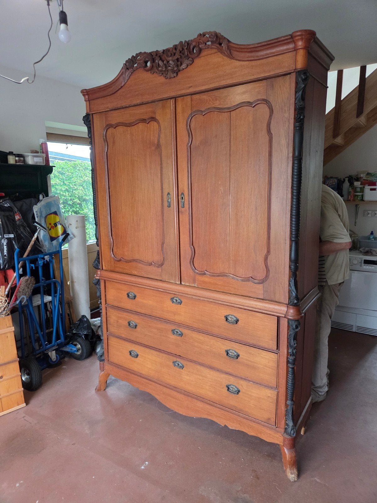 Antieke eikenhout biedermeier kast, buffetkast kuifkast, Antiek en Kunst, Antiek | Meubels | Kasten, Ophalen