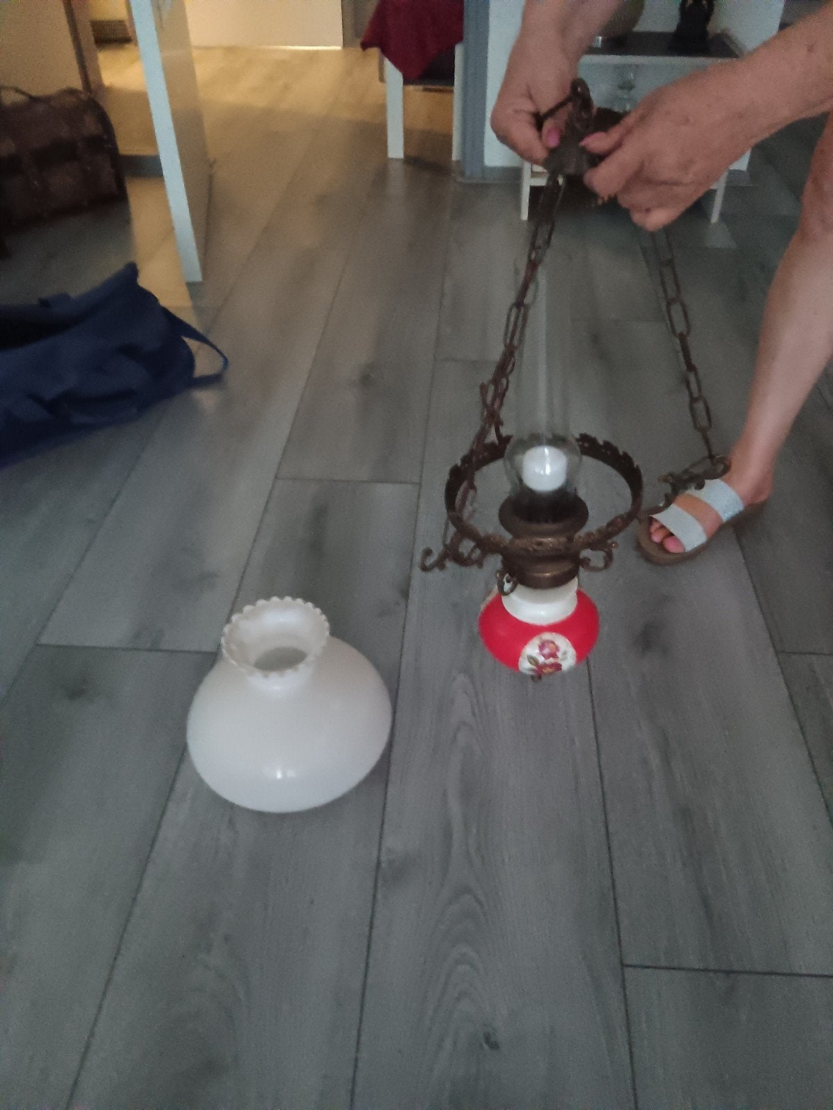 antieke lamp, Ophalen