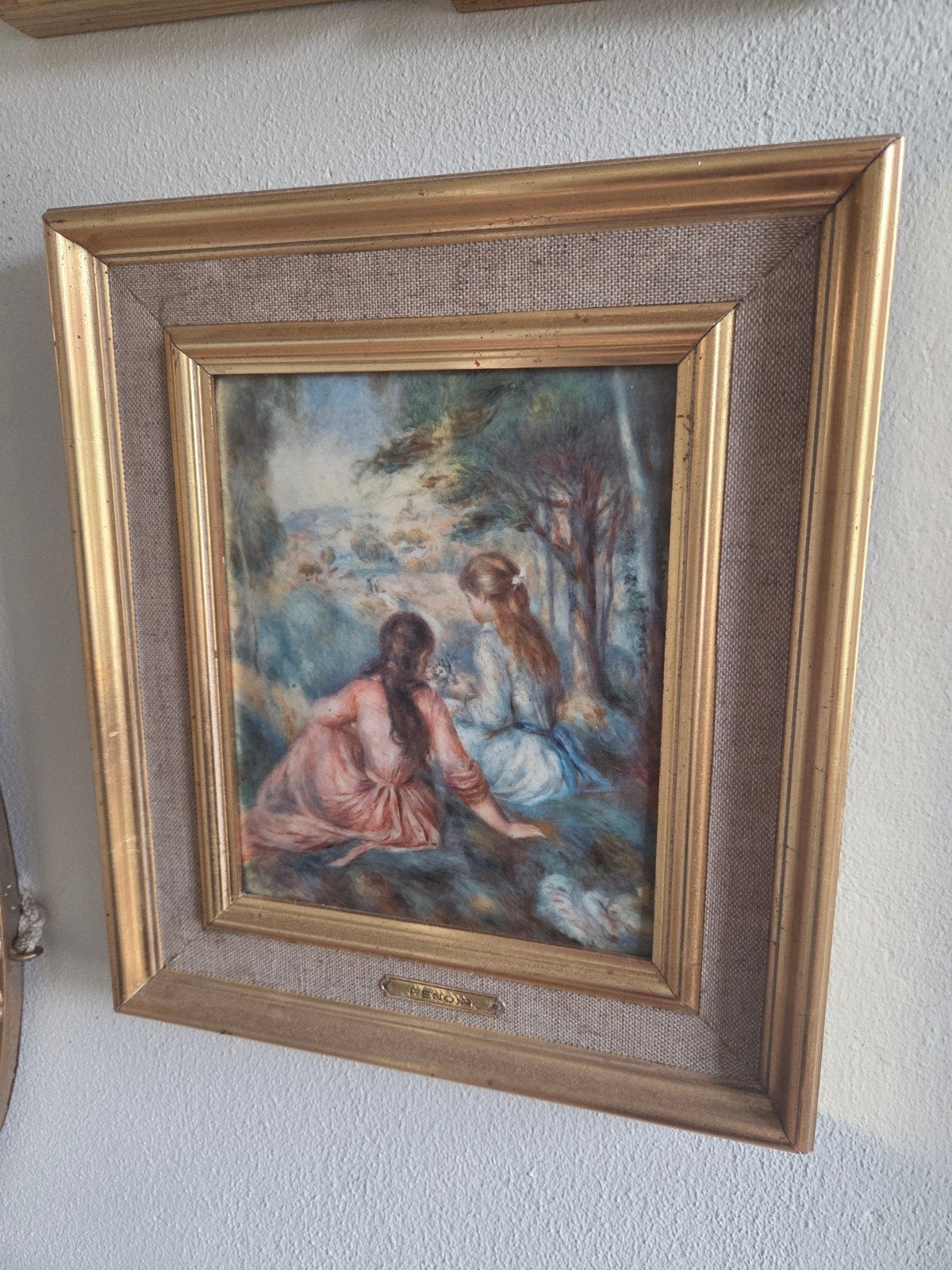 schilderij meisjes met gouden lijst vintage, Antiek en Kunst, Ophalen