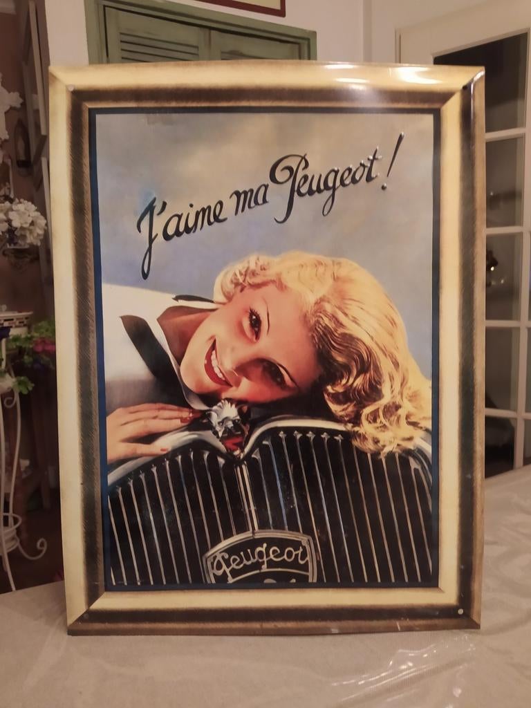 Vintage metalen reclame bord jaime ma Peugeot, Ophalen of Verzenden, Auto's