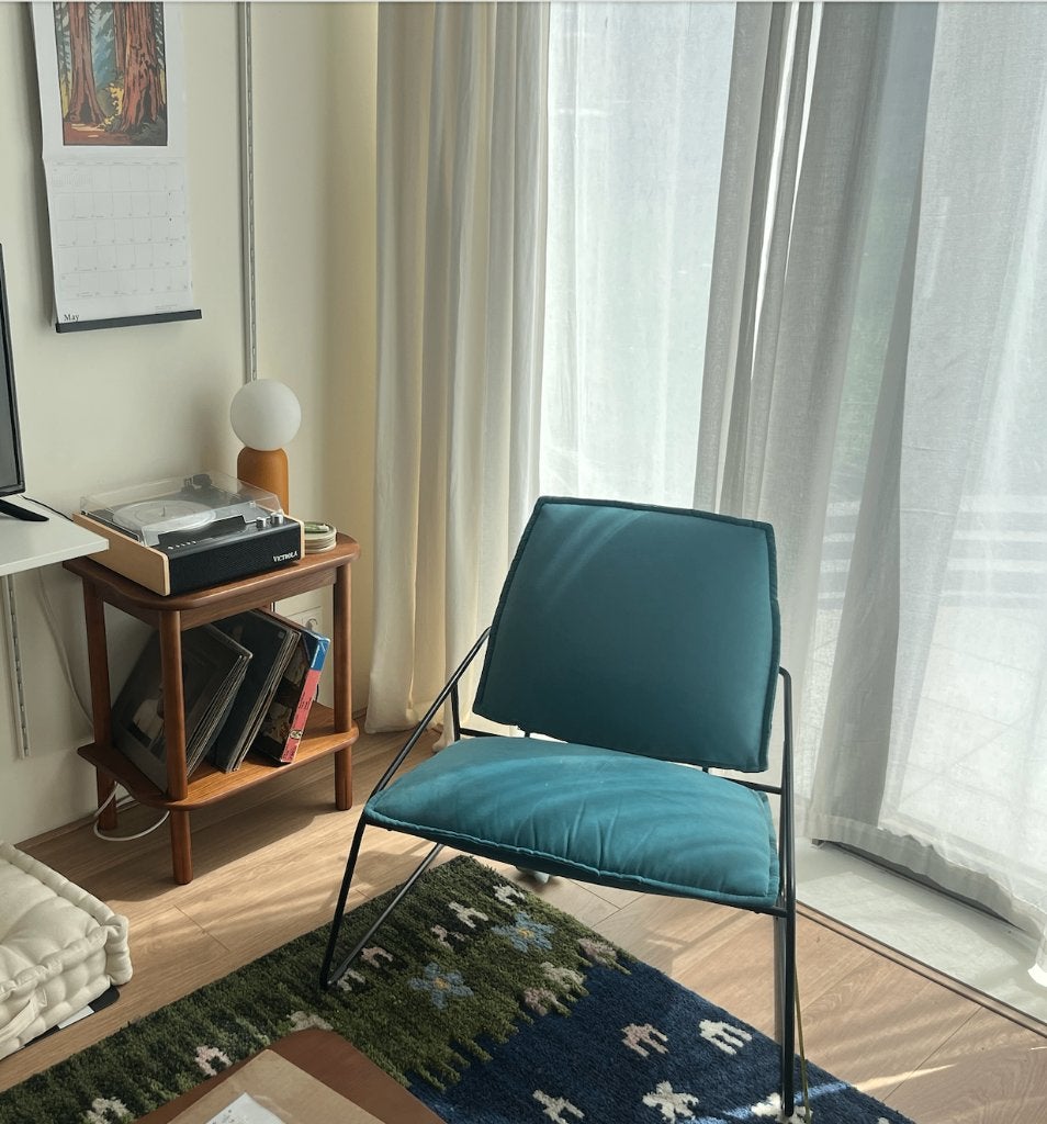 Midcentury teal lounge chair, Huis en Inrichting, Fauteuils, Ophalen, Gebruikt, 75 tot 100 cm, Metaal