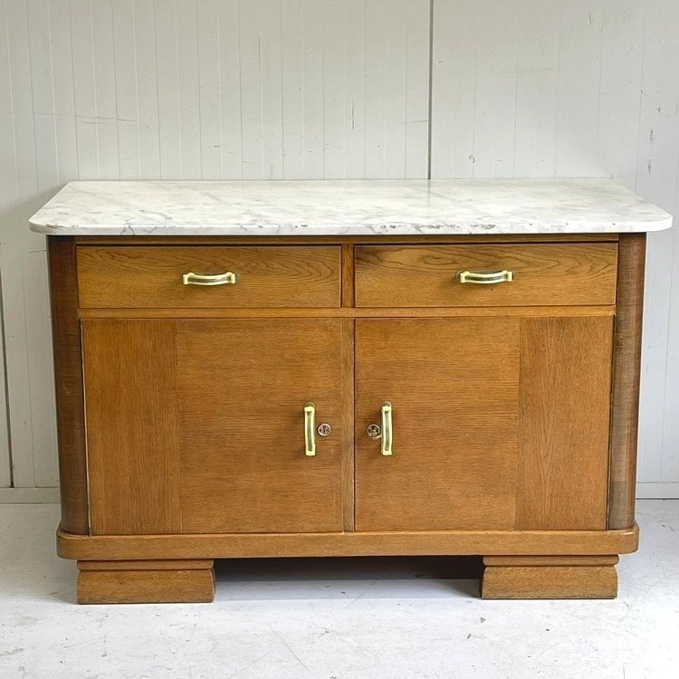 Antieke Art Deco commode dressoir wastafelkas eiken marmer, Ophalen, Gebruikt, Onbekend, Onbekend