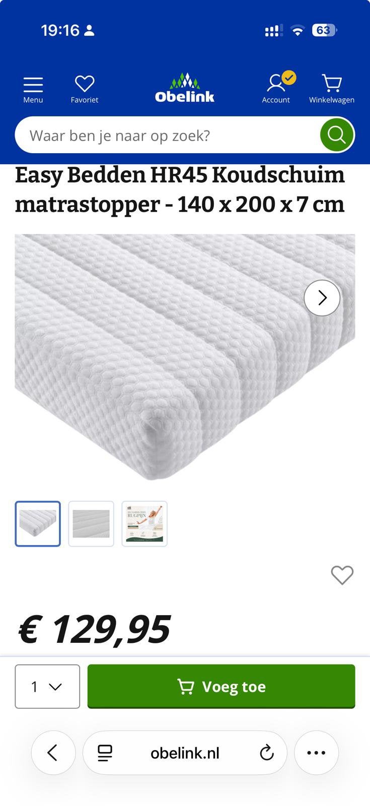 Topper 140x200 7cm dik voor bed of caravan bed, Caravans en Kamperen, Ophalen, Zo goed als nieuw