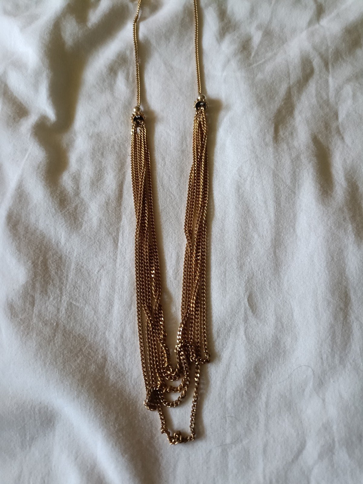 Vintage Goudkleurige Waterval Ketting met Zilveren Accent, Ophalen of Verzenden, Gebruikt, Goud, Overige materialen