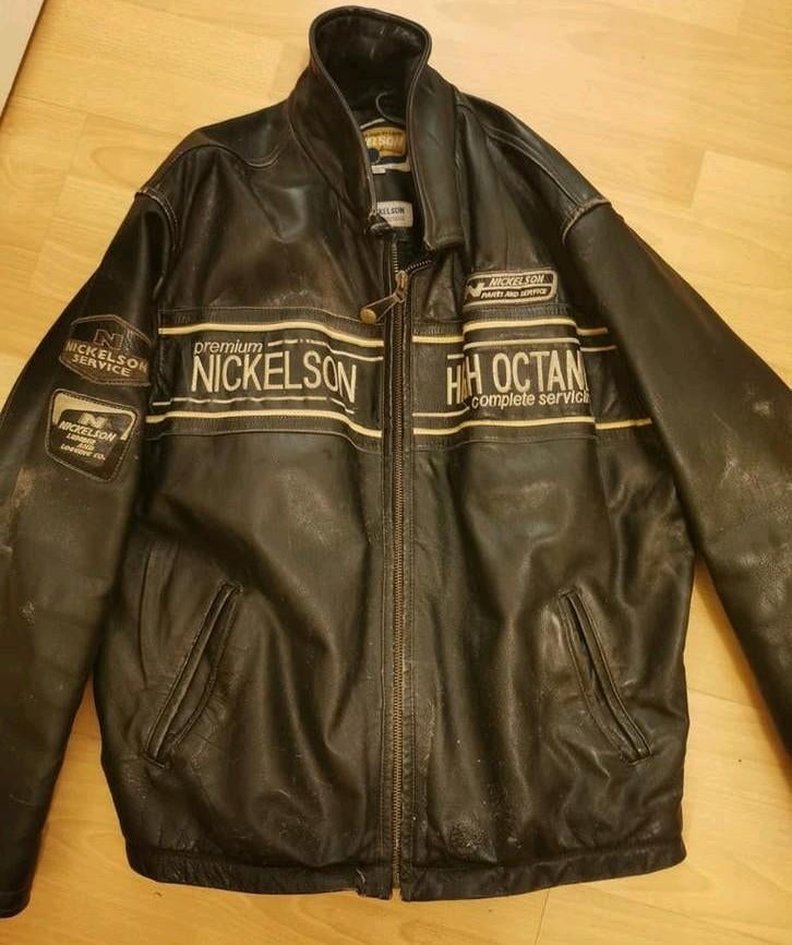 Vintage Leren Jas Nickelson Echt dik Leer motorjack leder XL, Jas | leer, Kinderen, Ophalen of Verzenden, Nickelson