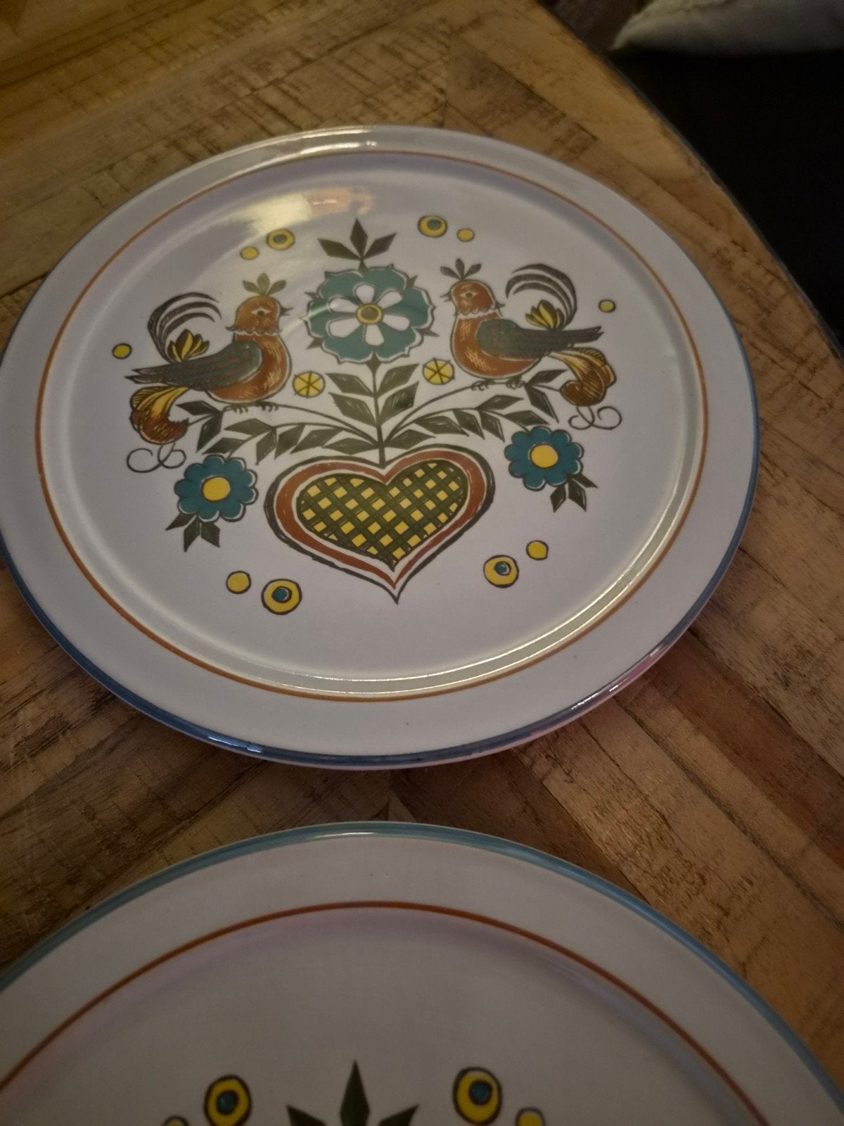 Vintage decoratief bord met vogels en hart, Ophalen of Verzenden