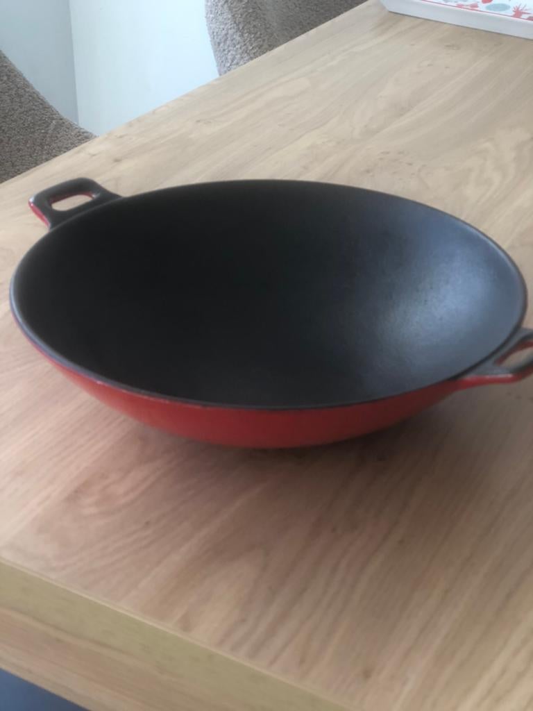 Wokpan gietijzer, Huis en Inrichting, Keuken | Potten en Pannen, Ophalen, Zo goed als nieuw, Gietijzer, Wok